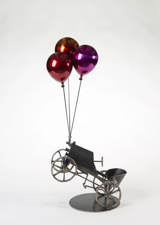 Sculpture titled "Flying Automobile" by Jeon Kang Ok, Original Artwork, Stainless Steel