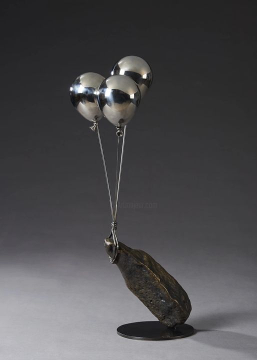 Sculpture titled "Balloons & Rock" by Jeon Kang Ok, Original Artwork, Stainless Steel