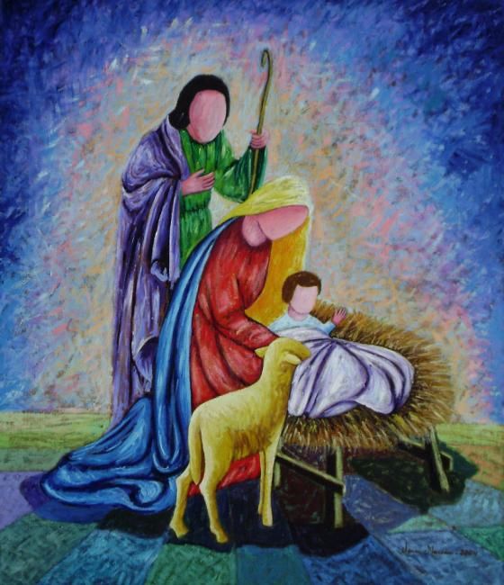 Malerei mit dem Titel "Natividade" von Jerci Maccari, Original-Kunstwerk, Öl