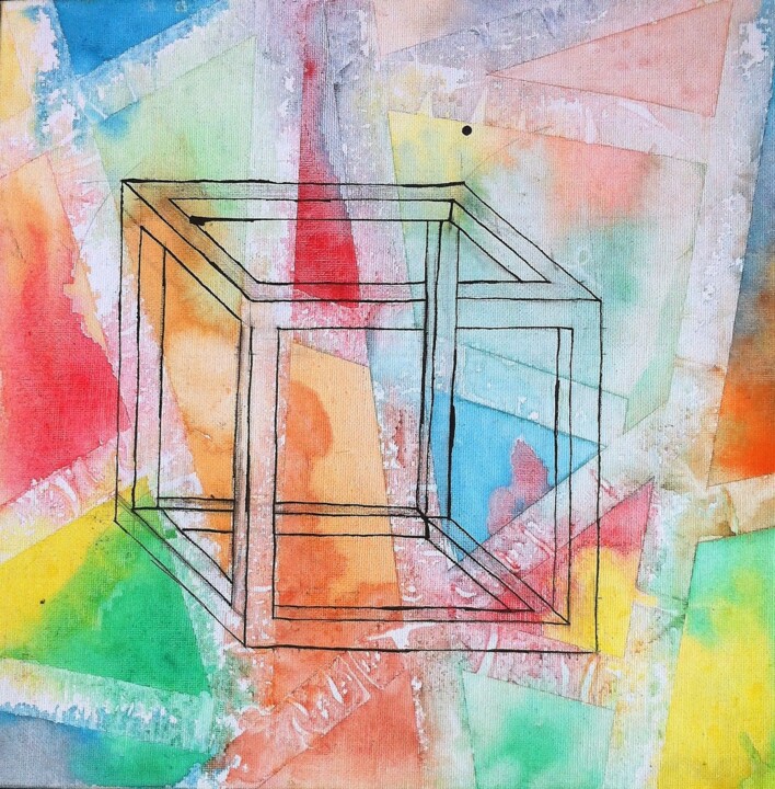 Peinture intitulée "cube de necker" par Jeremie Dessirier, Œuvre d'art originale