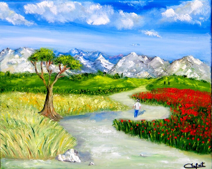 Painting titled "Balade en Provence" by Jeremy Duforest, Original Artwork, Oil