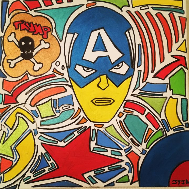 Painting titled "capitaine america p…" by Jyja, Original Artwork, Acrylic