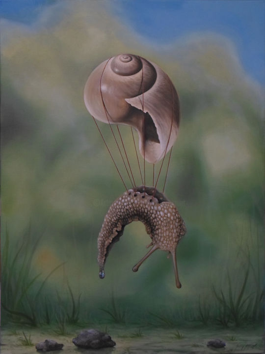 Peinture intitulée "Escargot Volant" par Jérémy Piquet, Œuvre d'art originale, Huile