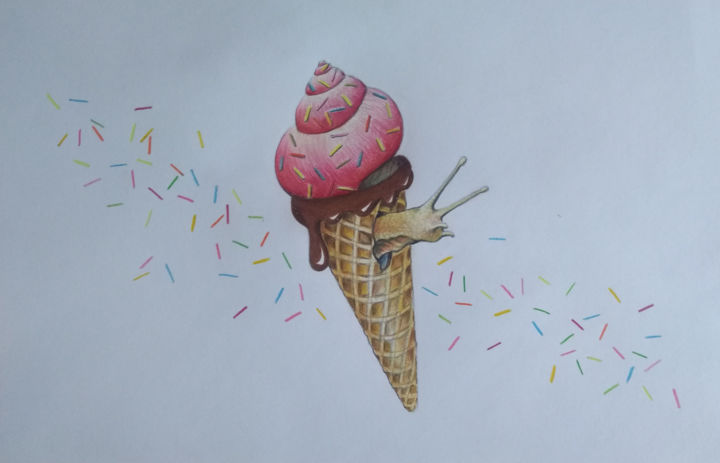 「Escargot glace」というタイトルの描画 Jérémy Piquetによって, オリジナルのアートワーク, 鉛筆 段ボールにマウント