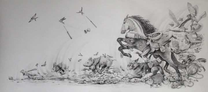 Drawing titled "L'élan du voyage" by Jérémy Piquet, Original Artwork, Graphite Mounted on Cardboard