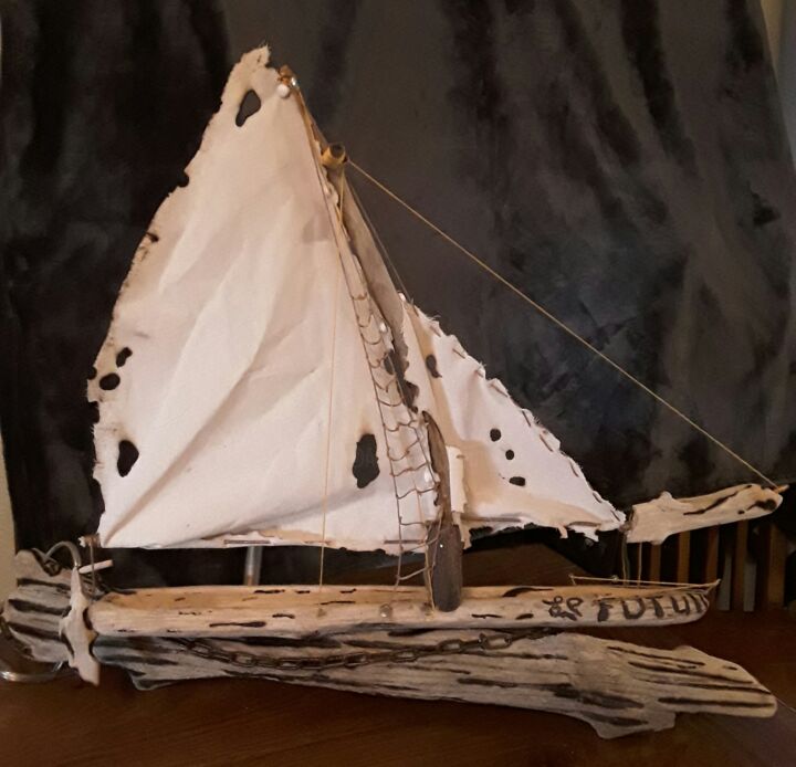 Sculpture titled "Lampe bateau" by Jérémy Rigal, Original Artwork, Wood