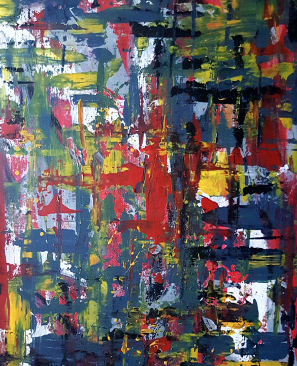 Картина под названием "Plaid Disharmony" - Jeremy Rose, Подлинное произведение искусства, Акрил Установлен на Деревянная рам…