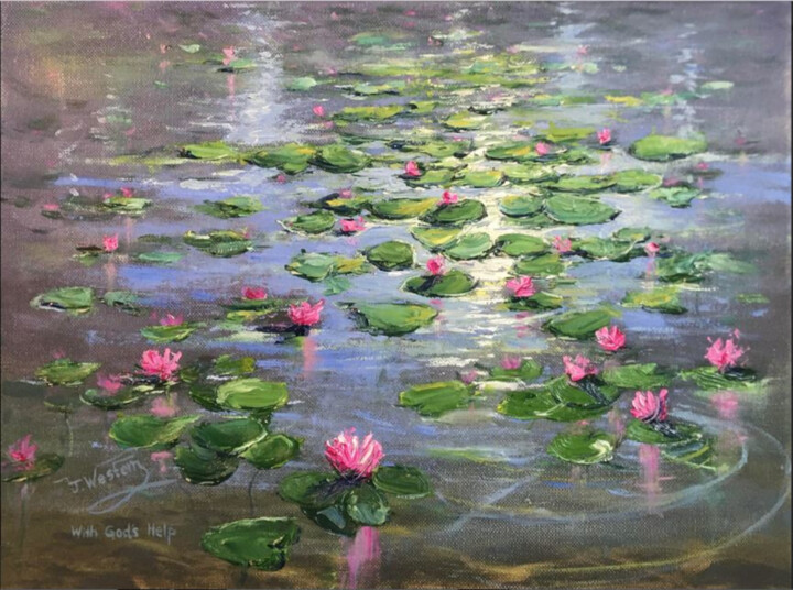 Malerei mit dem Titel "Waterlily Flower Pa…" von Jeremy Western, Original-Kunstwerk, Öl
