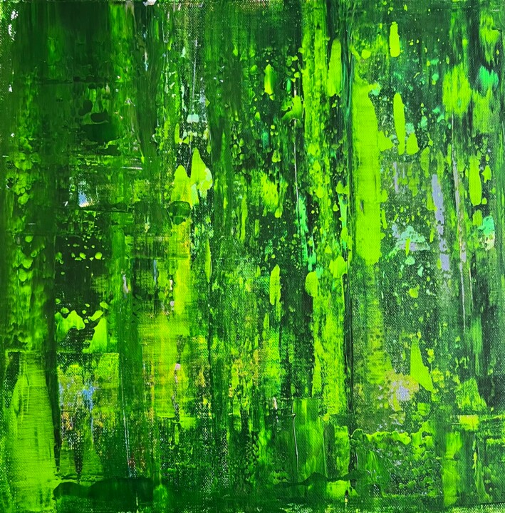 Peinture intitulée "Composition verte" par Jerod., Œuvre d'art originale, Acrylique Monté sur Châssis en bois