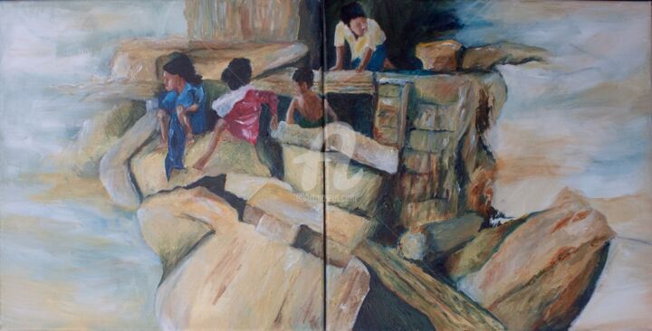 Peinture intitulée "Kids on ruins" par Jeroen Brulez, Œuvre d'art originale, Huile
