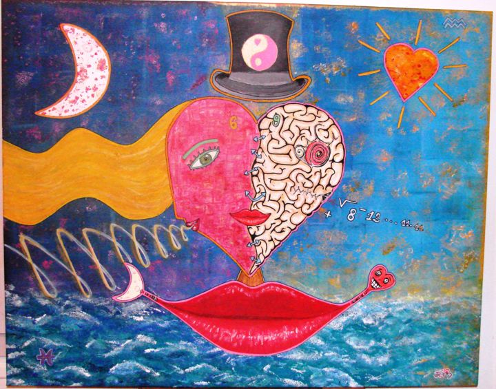 Pintura intitulada "le coeur guide la r…" por J.Rom, Obras de arte originais, Acrílico