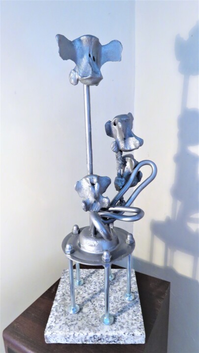 Sculpture titled "Babar's Carousel in…" by Jérôme Astruc, Original Artwork, Stainless Steel