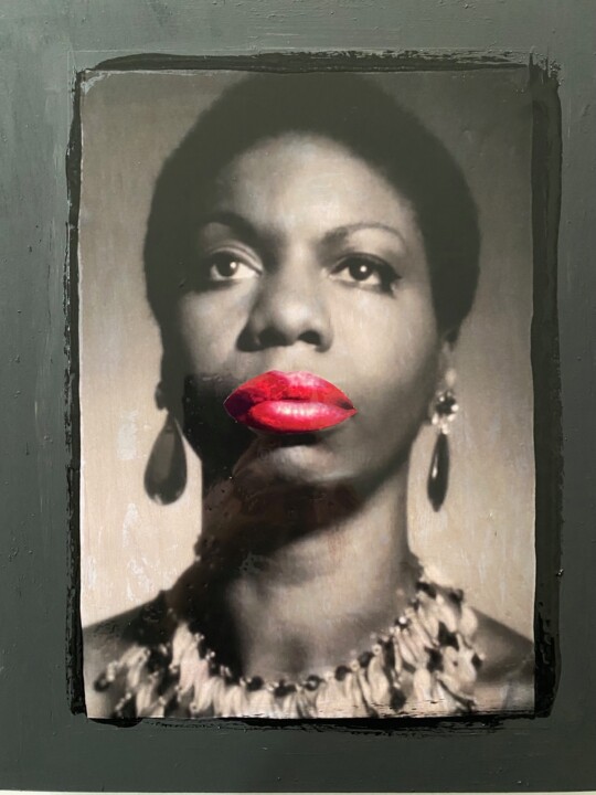 「Nina Simone 1」というタイトルのコラージュ Jerome Choletによって, オリジナルのアートワーク, コラージュ