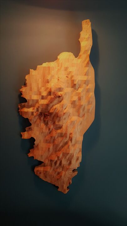 Sculpture titled "Corse en reliéf" by Jérôme Delisle, Original Artwork, Wood