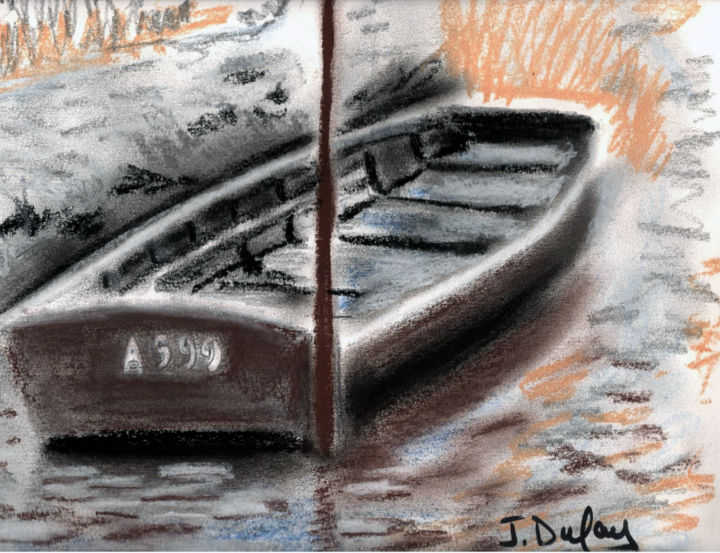 Dessin intitulée "barque-hortillon-pa…" par Jérôme Dufay, Œuvre d'art originale, Pastel