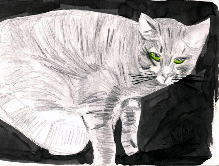 Drawing titled "lechat-grisou.jpg" by Jérôme Dufay, Original Artwork, Ink