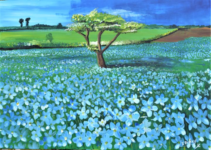 Peinture intitulée "Le champ de lin" par Jérôme Dufay, Œuvre d'art originale, Acrylique