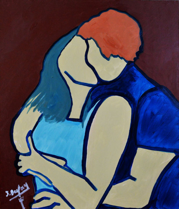 Peinture intitulée "Le baiser" par Jérôme Dufay, Œuvre d'art originale, Huile Monté sur Châssis en bois