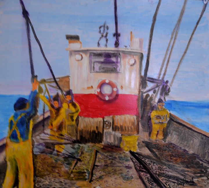 「Les pêcheurs de coq…」というタイトルの絵画 Jérôme Dufayによって, オリジナルのアートワーク, アクリル
