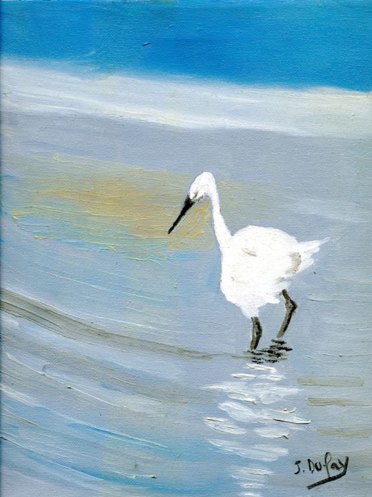 Painting titled "L'aigrette en pêche" by Jérôme Dufay, Original Artwork, Oil