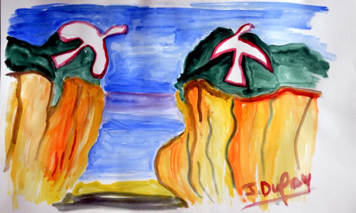 Schilderij getiteld "la-gorge-des-moutie…" door Jérôme Dufay, Origineel Kunstwerk, Aquarel