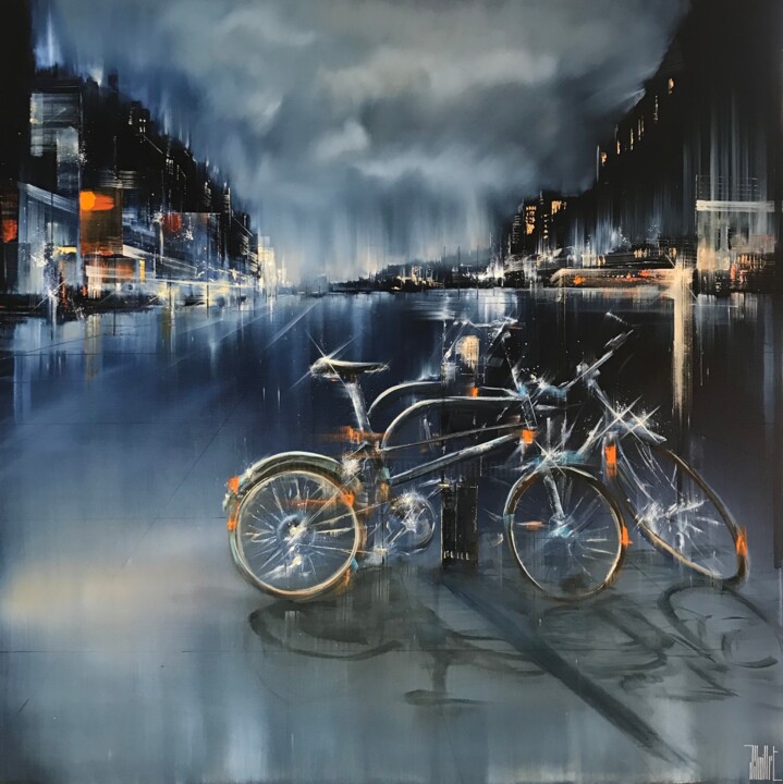 Painting titled "Des vélos sur la pl…" by Jerome Guillet, Original Artwork
