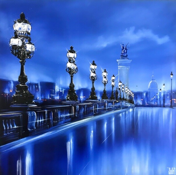 Painting titled "Les lumières de la…" by Jerome Guillet, Original Artwork, Oil Mounted on Wood Stretcher frame