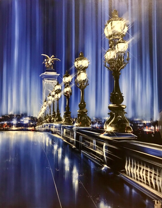 Peinture intitulée "les lumières du pont" par Jerome Guillet, Œuvre d'art originale