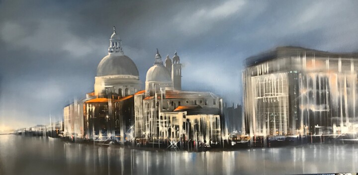 Painting titled "Venise... toujours" by Jerome Guillet, Original Artwork, Oil Mounted on Wood Stretcher frame