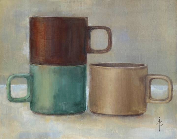 Peinture intitulée "Tasses" par Jérôme Jacques Blanc, Œuvre d'art originale, Acrylique Monté sur Châssis en bois