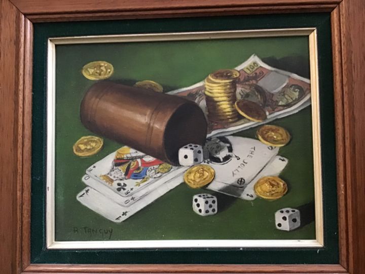Painting titled "Jeux d’argent" by Jerome Jej, Original Artwork, Oil Mounted on Wood Stretcher frame