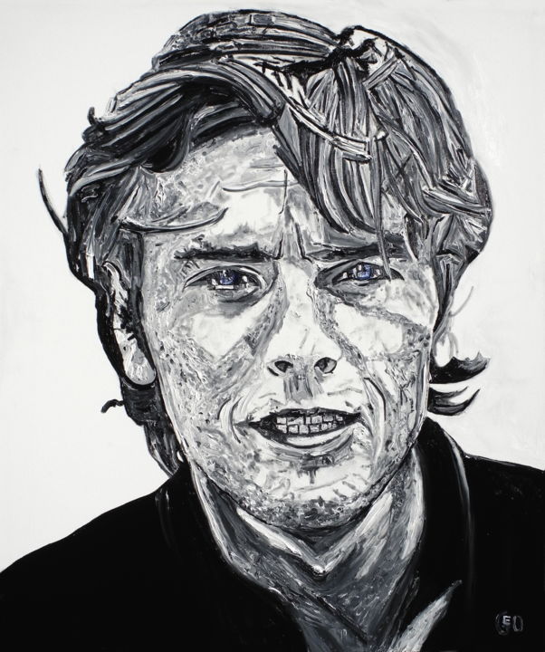 Painting titled "Alain Delon" by Jerome Labrunerie (GEO), Original Artwork, Oil Mounted on Wood Stretcher frame