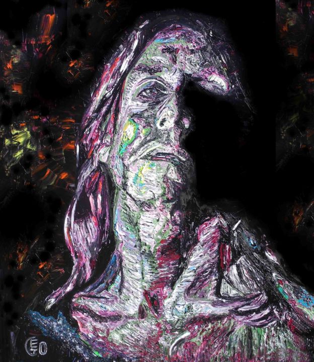 Ζωγραφική με τίτλο "Iggy Pop" από Jerome Labrunerie (GEO), Αυθεντικά έργα τέχνης, Λάδι Τοποθετήθηκε στο Ξύλινο φορείο σκελετό