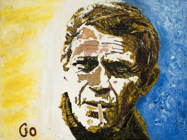 Painting titled "Steve-Mc-Queen" by Jerome Labrunerie (GEO), Original Art, Oil Mounted on Stretcher frame