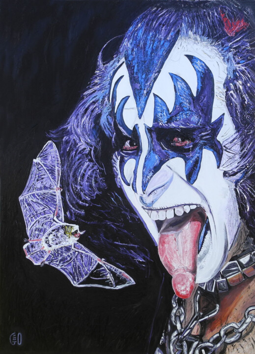 Painting titled "KISS me Gene" by Jerome Labrunerie (GEO), Original Artwork, Oil Mounted on Wood Stretcher frame