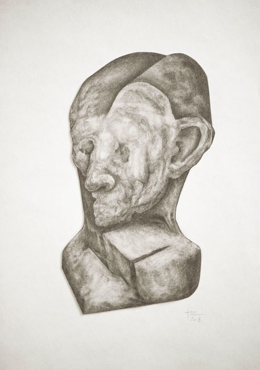 Drawing titled "Grey Portrait" by Jérôme Oudot "Trëz", Original Artwork, Graphite