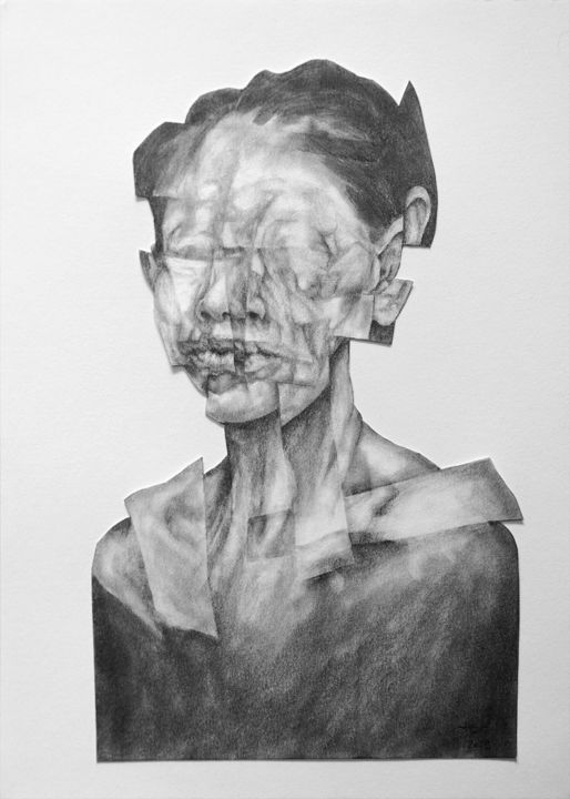 Drawing titled "Grey Fragments" by Jérôme Oudot "Trëz", Original Artwork, Pencil