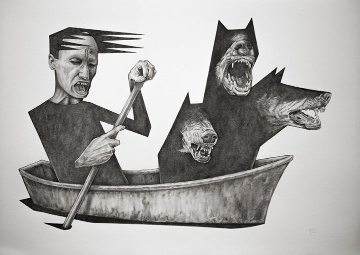 Drawing titled "Noisy ride on the S…" by Jérôme Oudot "Trëz", Original Artwork, Graphite