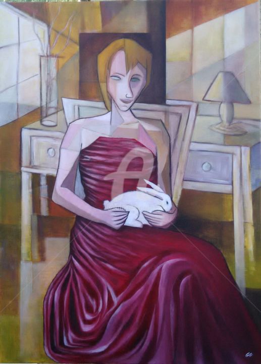 Painting titled "La femme en rouge" by Gg ( Gégé), Original Artwork