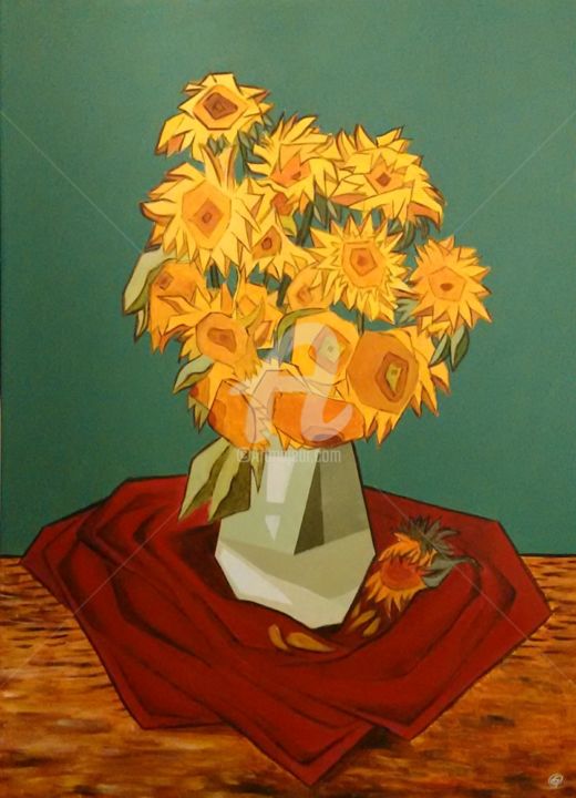 Painting titled "Tournesols et drapé…" by Gg ( Gégé), Original Artwork