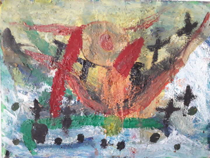 Картина под названием "Battle paint" - Jerome Pescheloche, Подлинное произведение искусства, Масло