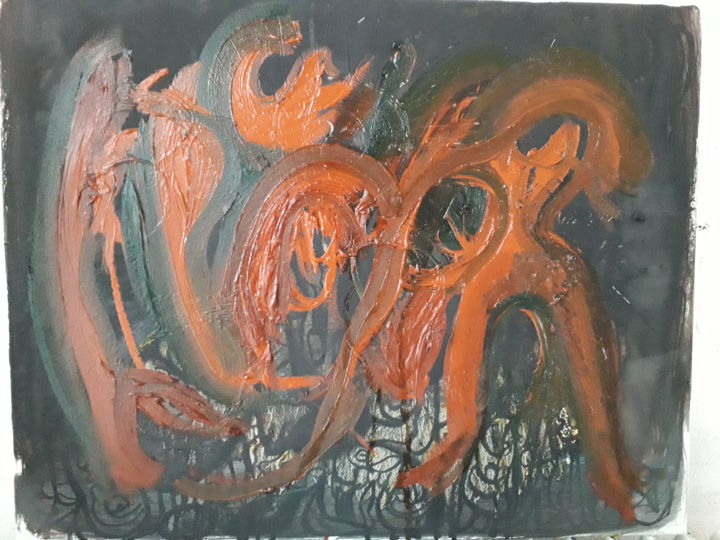Painting titled "Oranges en extase" by Jerome Pescheloche, Original Artwork, Oil