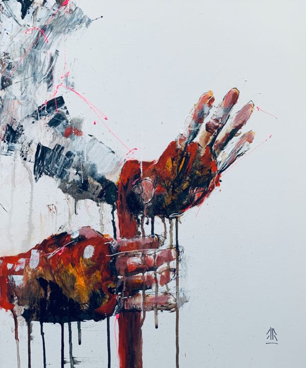 Картина под названием "MAINS" - Jérôme Royer, Подлинное произведение искусства, Акрил Установлен на Деревянная рама для носи…