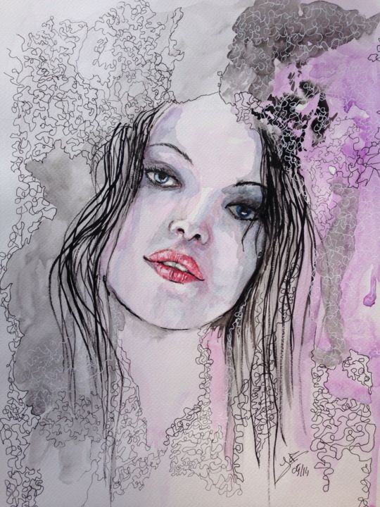 Painting titled "Beauty" by Jérôme Royer, Original Artwork, Watercolor