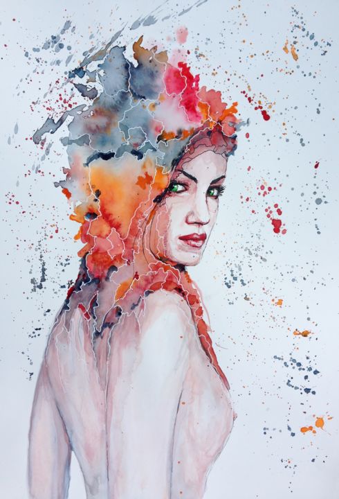 Painting titled "interpellation" by Jérôme Royer, Original Artwork, Watercolor