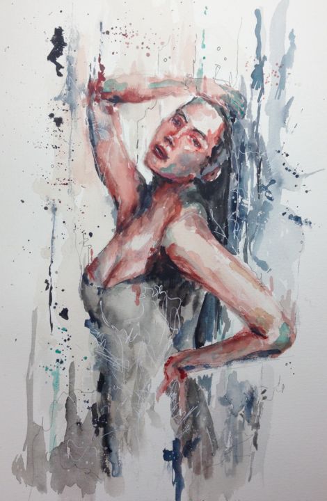 Pintura intitulada "la pose" por Jérôme Royer, Obras de arte originais, Aquarela