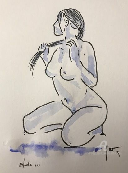 「Etude femme nue」というタイトルの描画 Jérôme Schreiberによって, オリジナルのアートワーク, インク