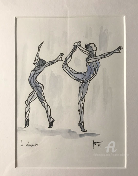 Tekening getiteld "Les danseuses" door Jérôme Schreiber, Origineel Kunstwerk, Inkt
