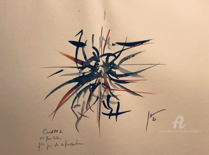 Disegno intitolato "COVID19-2" da Jérôme Schreiber, Opera d'arte originale, Inchiostro