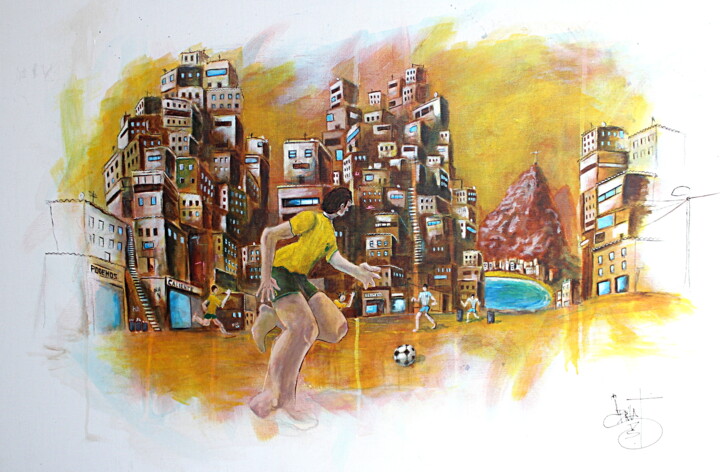 Peinture intitulée "Match de quartier" par Jerome Brillat, Œuvre d'art originale, Acrylique